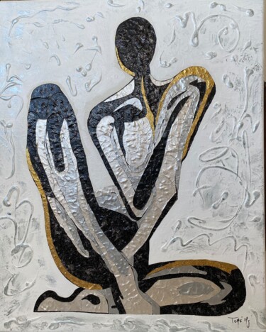 Collages titled "yoguiste" by Marie Josée Tomé, Original Artwork, Collages Mounted on Wood Stretcher frame