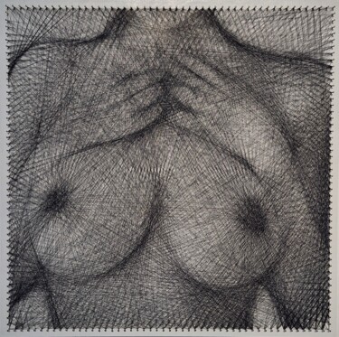 Interlaced Beauty Painting titled "Interlaced Beauty" by Lionel Németh (Lio.N.art), Original Artwork, String Art Mounted on Wood Panel