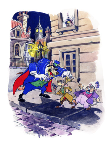 Rysunek zatytułowany „Ratigan vs Basil an…” autorstwa Xavier Vives Mateu, Oryginalna praca, Akwarela