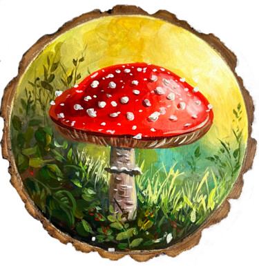 Peinture intitulée "Mushroom on a woode…" par Viktoriia Derbaba, Œuvre d'art originale, Acrylique