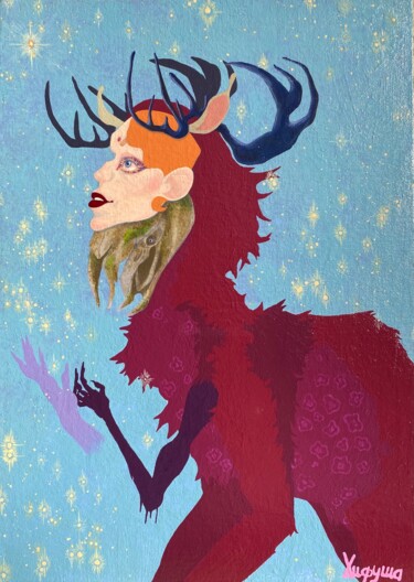 Painting titled "Олень" by Anastasia Hifusej, Original Artwork, Acrylic