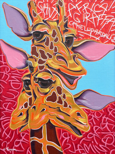 Peinture intitulée "Giraffa" par Laurent Messager, Œuvre d'art originale, Huile Monté sur Autre panneau rigide