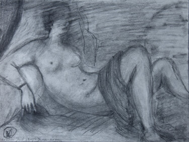 Disegno intitolato "Etude de Danae - d'…" da Alexandre David Lejuez, Opera d'arte originale, Matita