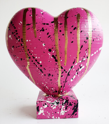 Escultura intitulada "SPACO coeur rose He…" por Spaco, Obras de arte originais, Resina