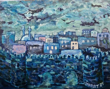"Night in Baku" başlıklı Tablo Marat Japarov tarafından, Orijinal sanat, Petrol Ahşap Sedye çerçevesi üzerine monte edilmiş