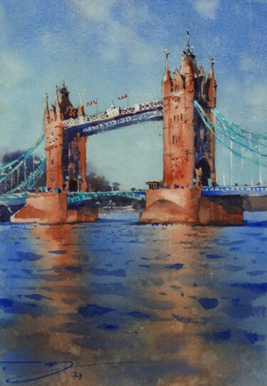 Tower Bridge Peinture intitulée "Tower Bridge" par Marina Versinina, Œuvre d'art originale, Aquarelle