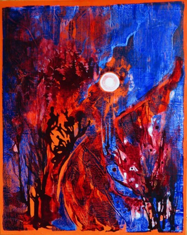 Faune nocturne - paysage habité - technique mixte Peinture intitulée "Faune nocturne - pa…" par Clau Redier-Clément, Œuvre d'art originale, Encre Monté sur Autre panneau rigi…