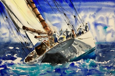 Voilier NAEMA, Les Voiles de Saint-Tropez Картина под названием "Voilier NAEMA, Les…" - Caroline Guizouarn, Подлинное произведение искусства, Акварель