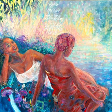 Painting titled "Sussin'" by Ngendo, Original Artwork, Acrylic Mounted on Wood Stretcher frame