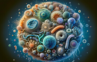 Mysteries of the Microcosm: Microbial Life Digital Arts titled "Mysteries of the Mi…" by Alberto Capitani, Original Artwork, AI generated image