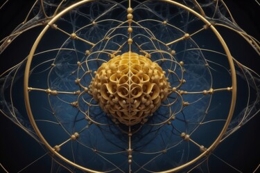 Digital Arts titled "Golden Nodes #5" by C.R. Kunferman, Original Artwork, AI generated image