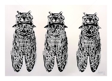 印花与版画 标题为“LES CIGALES DE BANN…” 由Christophe Flaugère, 原创艺术品, Linocuts 安装在纸板上