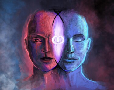 数字艺术 标题为“Double Face” 由Flora Gasnier, 原创艺术品, 数字油画