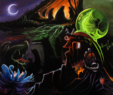 Painting titled "Chaos" by Anthony Colange, Original Artwork, Oil Mounted on Wood Stretcher frame