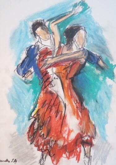 Dibujo titulada "Flamenco 1" por Laudu, Obra de arte original, Pastel