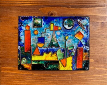 Ростральные колонны в день летнего Солнцестояния - (горячая Pittura intitolato "Ростральные колонны…" da Vladimir Pi, Opera d'arte originale, Smalto