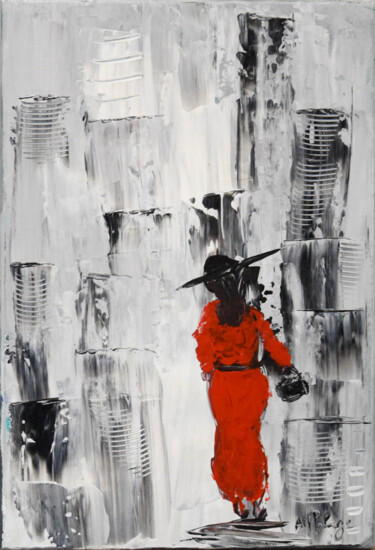 Painting titled "Seule dans la Ville" by Anne Marie Palaze, Original Artwork, Acrylic