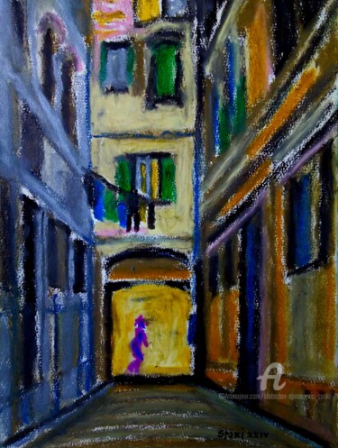 Une maison avec vue depuis sa cour Peinture intitulée "Une maison avec vue…" par Slobodan Spasojevic (Spaki), Œuvre d'art originale, Pastel