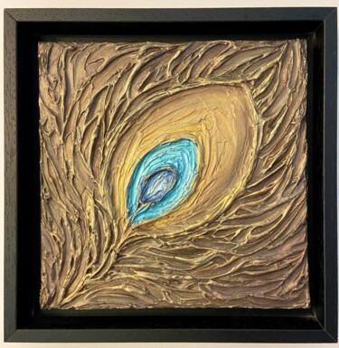 Enchanting Feather, acrylic, texture, gold, abstraction 「Enchanting Feather,…」というタイトルの絵画 Olivia Maroによって, オリジナルのアートワーク, アクリル ウッドストレッチャーフレームにマウント