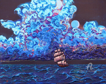 Peinture intitulée "Sailing After Midni…" par Dragos Burghiu, Œuvre d'art originale, Acrylique