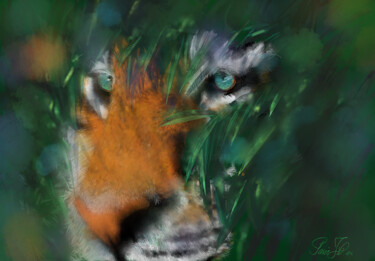 数字艺术 标题为“« Tigre à l’affût »” 由Jean-Pierre Parée, 原创艺术品, 数字油画