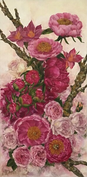Peinture intitulée ""Peonies and Co." S…" par Viktoriia Korniienko, Œuvre d'art originale, Huile Monté sur Châssis en bois