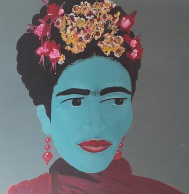 Peinture intitulée "blue frida" par Isabelle Vautherin, Œuvre d'art originale, Acrylique Monté sur Panneau de bois