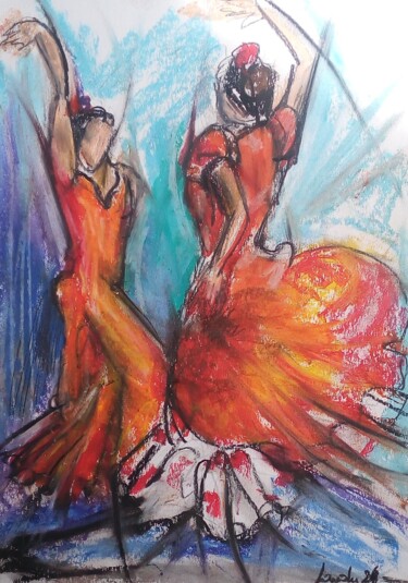 Dibujo titulada "Flamenco 17" por Laudu, Obra de arte original, Pastel