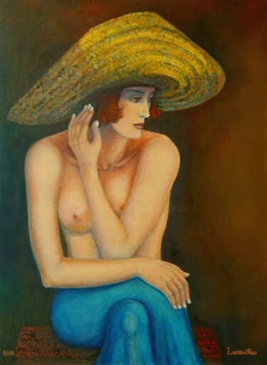 Arte digital titulada "JEUNE FEMME AU SOMB…" por Lucenthos, Obra de arte original, Pintura Digital