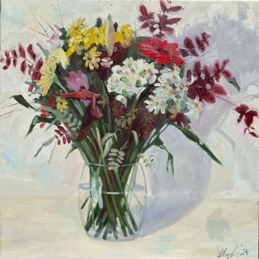 Flowers on white 1 Peinture intitulée "Flowers on white 1" par Nataliya Lemesheva, Œuvre d'art originale, Huile