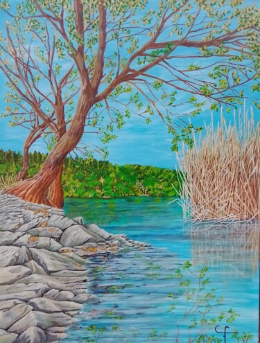 Painting titled "REMANSO" by Claudia Fernandez, Original Artwork, Acrylic Mounted on Wood Stretcher frame