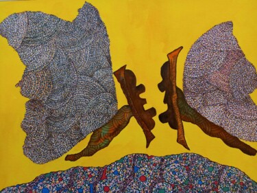 Peinture intitulée "Masques papillons 1" par Coco Vewenda, Œuvre d'art originale, Marqueur