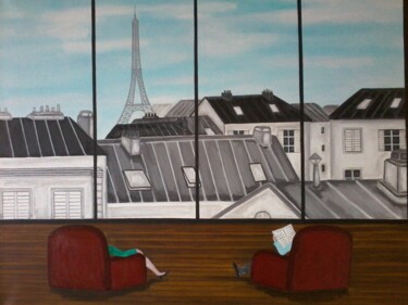 「L'appartement」というタイトルの絵画 Jean-Claude Bouleauによって, オリジナルのアートワーク, アクリル ウッドストレッチャーフレームにマウント