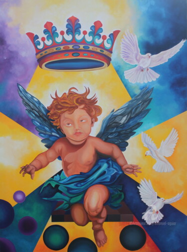 Schilderij getiteld "DEUS ENVIOU ME UM A…" door Emanuel Aguiar, Origineel Kunstwerk, Olie