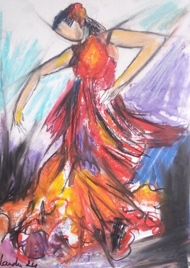 Dibujo titulada "Flamenco 20" por Laudu, Obra de arte original, Pastel
