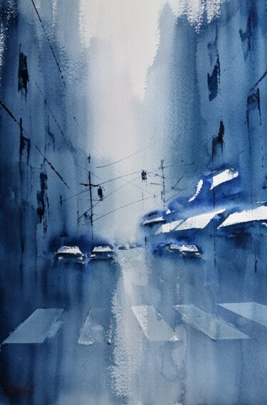 Schilderij getiteld "an imaginary city 70" door Giorgio Gosti, Origineel Kunstwerk, Aquarel