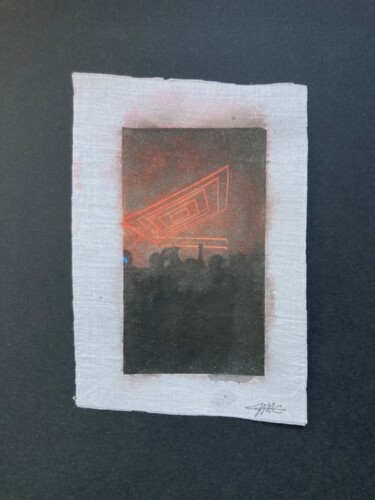 Collages intitulée "Les néons écarlates" par Marine Colombo, Œuvre d'art originale, Aquarelle