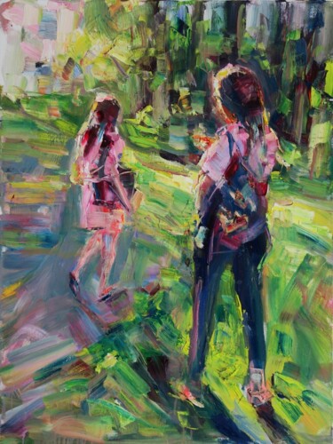 Malerei mit dem Titel "Copines VIII" von Marta Lipowska, Original-Kunstwerk, Öl Auf Keilrahmen aus Holz montiert