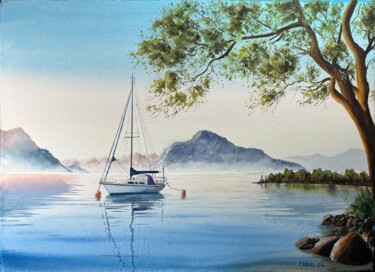 Peinture intitulée "Serenade of the Sil…" par Erkin Yılmaz, Œuvre d'art originale, Aquarelle