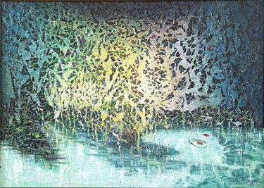 Pittura intitolato "Olho dágua" da Galvão, Opera d'arte originale, pigmenti Montato su Pannello di legno