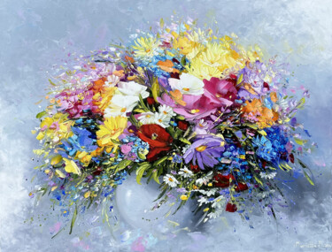 Vibrant Meadow Bouquet Painting titled "Vibrant Meadow Bouq…" by Marietta Martirosyan, Original Artwork, Oil Mounted on Wood Stretcher frame