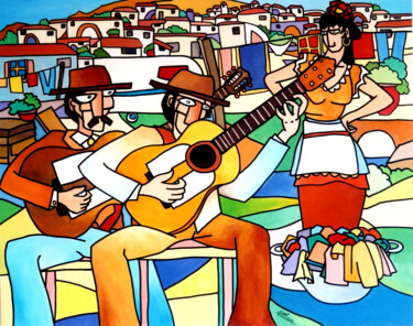 Gitanos canasteros "Les guitares" Peinture intitulée "Gitanos canasteros…" par Gabi Jimenez, Œuvre d'art originale, Acrylique
