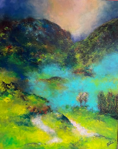 Painting titled "Brume" by Patricia Vimard, Original Artwork, Acrylic Mounted on Wood Stretcher frame