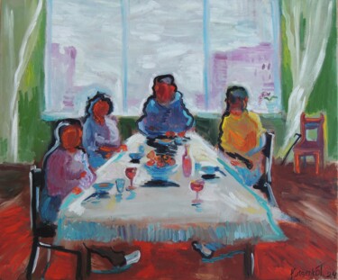 Peinture intitulée "4 at the table" par Tanya Kutsenko, Œuvre d'art originale, Huile