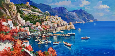 Schilderij getiteld "Panorama on the har…" door Vincenzo Somma, Origineel Kunstwerk, Olie Gemonteerd op Frame voor houten br…