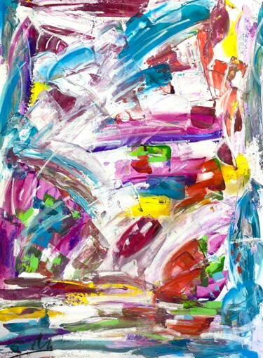 Painting titled "Jour de congé au bo…" by Regine Blot, Original Artwork, Acrylic Mounted on Wood Panel