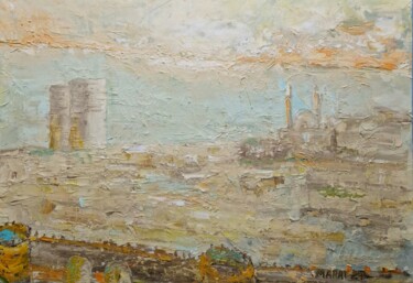 「Morning in Baku」というタイトルの絵画 Marat Japarovによって, オリジナルのアートワーク, オイル ウッドパネルにマウント