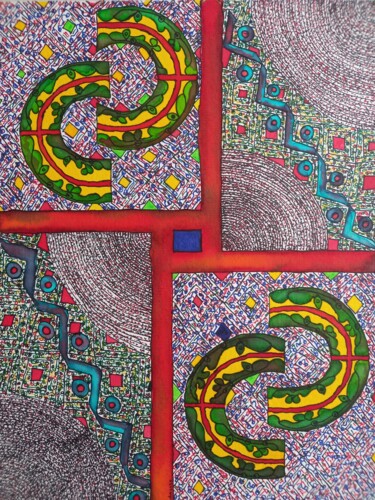 Painting titled "Totem 4" by Coco Vewenda, Original Artwork, Ink