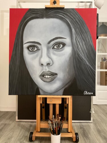 Scarlett Johansson Schilderij getiteld "Scarlett Johansson" door Clotaire Charriere, Origineel Kunstwerk, Olie