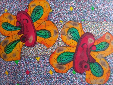 Painting titled "Masque papillon 2" by Coco Vewenda, Original Artwork, Ink
